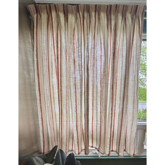 Vintage 70s pleated curtain, tan, orange, brown vertical stripes, price for one - Picture 2 of 10